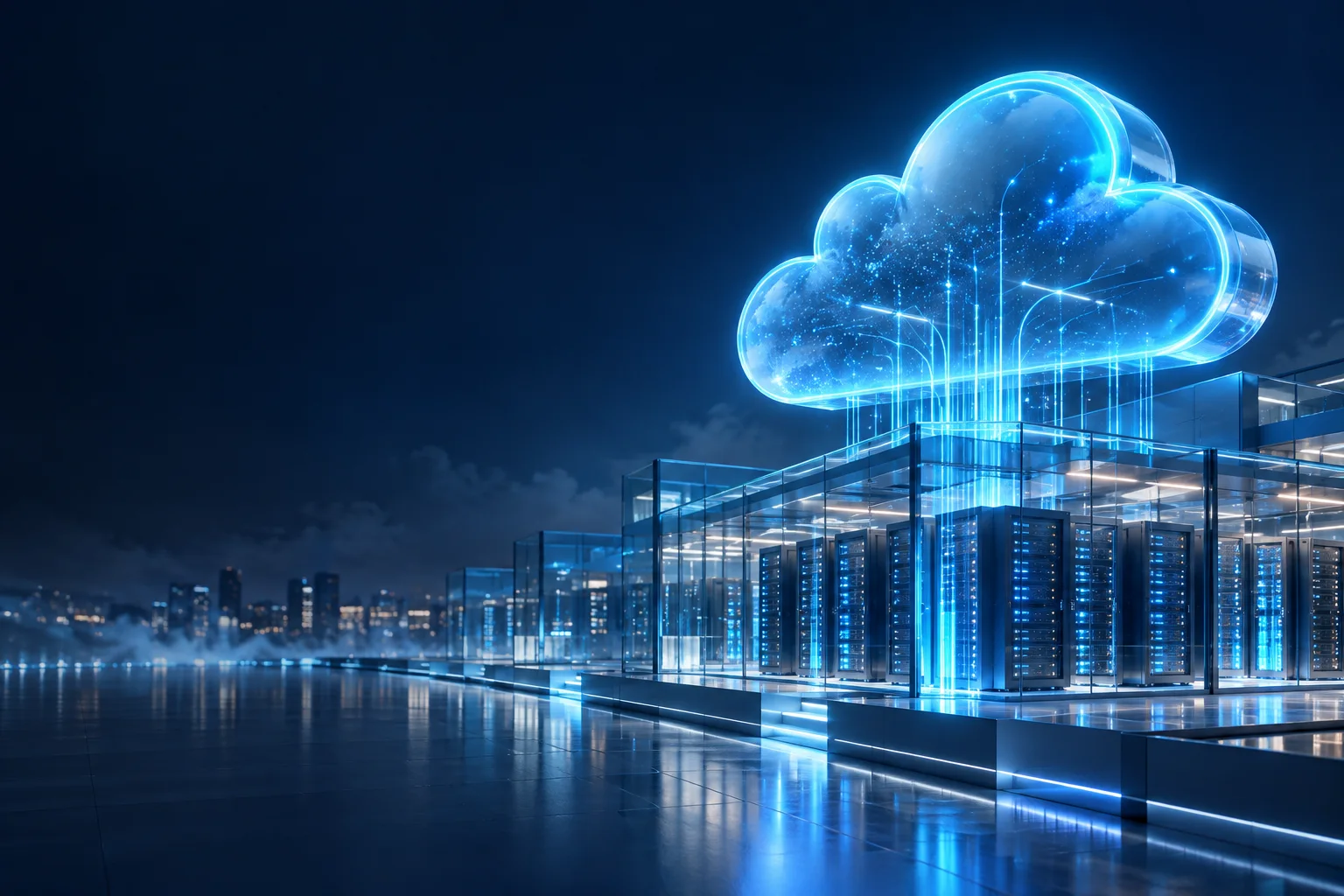 Ilustración de infraestructura cloud y datos conectados